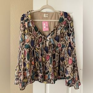 Multicolor snake skin print top, never worn (tags attached), $30